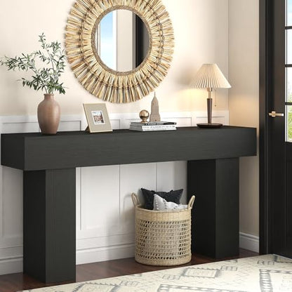 63 Inch Long Console Table for Entryway, Farmhouse Wood Rectangular Sofa Table Behind Couch Table, Narrow Entryway Table for Living Room, Entrance, Hallway, Foyer, Easy Assembly (Charcoal Black) - color: Charcoal Black