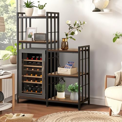 Mini Fridge Stand with Storage,6-Tier Adjustable Bakers Rack with Power Outlet, Mini Fridge Cabinet Shelf, Utility Microwave Stand for Kitchen Living Room Office Dorm