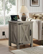 WLIVE Farmhouse Nightstand with Charging Station, End Table with Barn Door and Adjustable Storage Shelf, Rustic Wood Night Stand, 18" Modern Bedside Table for Bedroom, Greige - color: Greige