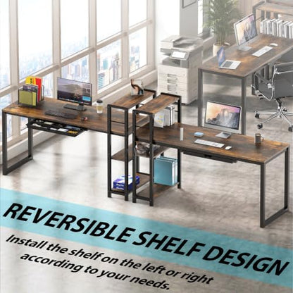 SHW 46-Inch Home Office Computer Desk w/Side Shelf & Drawer, Rustic Brown | w/ Reversible Adjustable Shelf | Drawer with adjustable compartments - color: Rustic Brown
