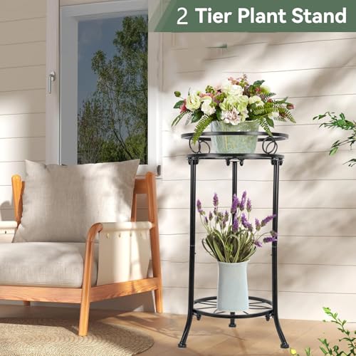 2 Pack Tall Plant Stand Indoor Outdoor, 20.3" 2 Tier Metal Plant Stand with Flower Pot Holder, Plant Rack Display Shelf for Home Garden, Patio & Balcony Decor