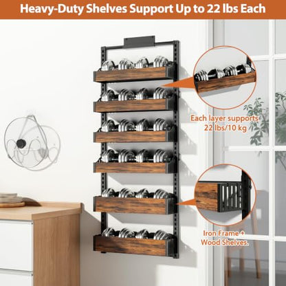 Over the Door Pantry Organizer: Storage and Pantry Organization with Hanging Basket - 6-Tier Metal Spice Rack Adjustable Shelves for Kitchen Laundry Room Bedroom & Bathroom Black - size: 6-Tier