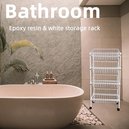 NSF white 4-layer storage rack, kitchen basket rack, vegetable tableware sorting, laundry room dirty clothes storage, detachable storage basket, multifunctional household epoxy resin - size: 4-White DIY basket