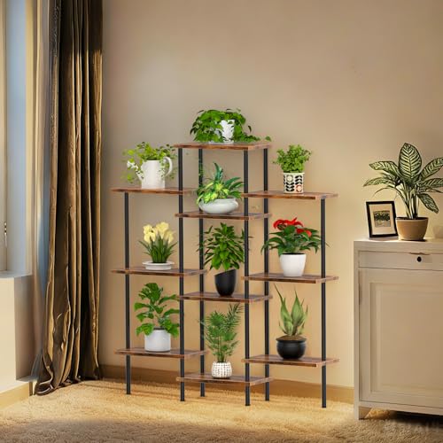 42" Tall Plant Stand,4-Tier Heavy Duty Plant Shelf,Small Plant Stand Indoor and Outdoor,Living Room,Balcony,Home Office,37''L x 7.8''W x 42''H,Rustic Brown