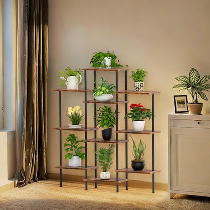 42" Tall Plant Stand,4-Tier Heavy Duty Plant Shelf,Small Plant Stand Indoor and Outdoor,Living Room,Balcony,Home Office,37''L x 7.8''W x 42''H,Rustic Brown