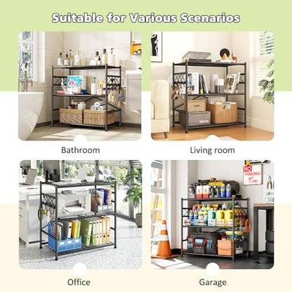 Durayloly 3Tier Storage Shelves Metal Shelving Unit Organizer,Adjustable Wire Shelving Rack Pantry Kitchen with Hooks,Shelves for Laundry,Office and Bathroom closet shelves 23.6" W x 13.8" D x 30.9" H - size: 23.6" W x 13.8" D x 30.9" H (3T)