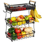 ANTOPY 3 Tier Fruit Basket with 2 Banana Hangers, Countertop Fruit Vegetable Basket Bowl for Kitchen Counter Metal Mesh Basket Fruits Stand Produce Holder Organizer for Onion Potato Bread Snack Veggie - color: Black (3 Tier with Banana Hangers & Mesh Top)