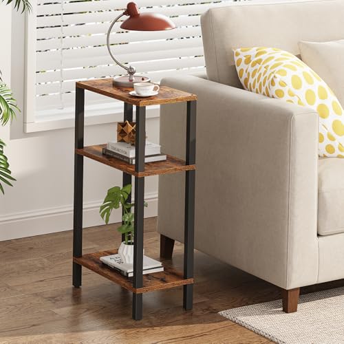 TUTOTAK Small Side Table, Narrow End Table, Skinny Sofa Table, Slim Nightstand, Couch Table, Living Room, Bed Room, Brown TB01BB077 - color: Brown, size: 3-Tier（7.9"D x 15.8"W x 26"H）