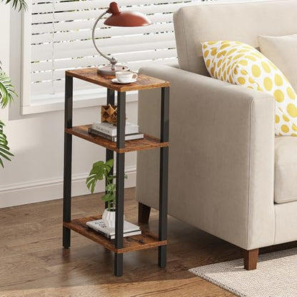 TUTOTAK Small Side Table, Narrow End Table, Skinny Sofa Table, Slim Nightstand, Couch Table, Living Room, Bed Room, Brown TB01BB077 - color: Brown, size: 3-Tier（7.9"D x 15.8"W x 26"H）