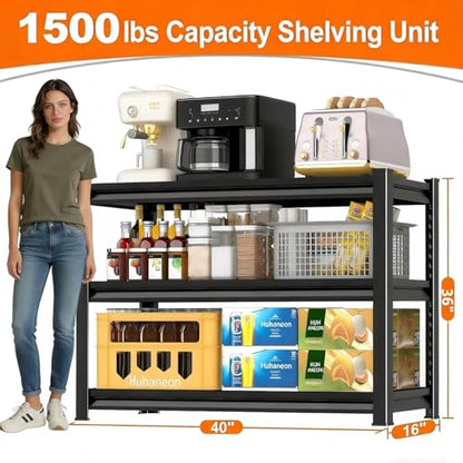 Metal Storage Garage Shelving - 3 Tier 40'' Wide 1500 Lbs Heavy Duty Utility Shelves Freestanding - Adjustable Rack Units for Kitchen Pantry Basement - 40" W x 16" D x 36" H Black - size: 40"Wx16"D-3T