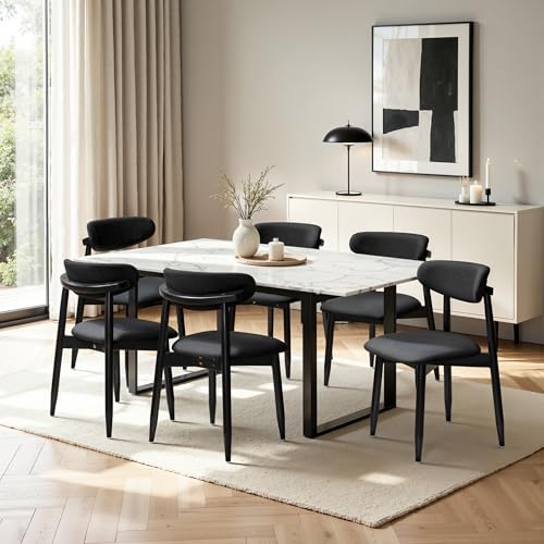 CHUN YI Dining Chairs Set of 2, Upholstered Solid Wood Dining Room Chairs, Mid Century Modern Fabric Kitchen Chairs with Ergonomic Curved Back, Black (Only Chairs) - color: Black, size: Set of 2