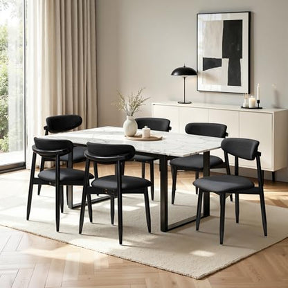 CHUN YI Dining Chairs Set of 6, Upholstered Solid Wood Dining Room Chairs, Mid Century Modern Fabric Kitchen Chairs with Ergonomic Curved Back, Black (Only Chairs) - color: Black, size: Set of 6