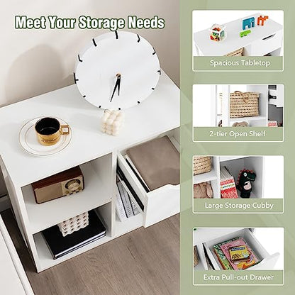 Giantex 3 Cube Bookcase with Drawer, 2 Tier Bookshelf for Small Space, Modern Freestanding Display Rack with Open Shelves, White Book Case, Wood Cube Storage Organizer Bedroom Living Room, 2 Pack - color: White