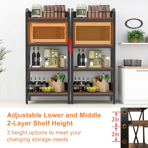 4-Tier Bakers Rack, 56" Kitchen Storage Shelf, Metal & Wood Open Shelving Unit for Pantry, Garage, Bathroom, Living Room - Adjustable Freestanding Organizer, Black Brown