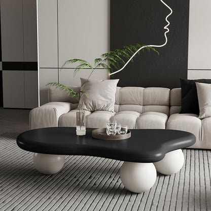 47.2" Cloud Coffee Table with 3 Ball Legs, Modern Irregular Center Table for Living Room, Low Cute Small MDF Tea Table for Bedroom, Space Apartment (Black White) - color: Cloud -47"black White