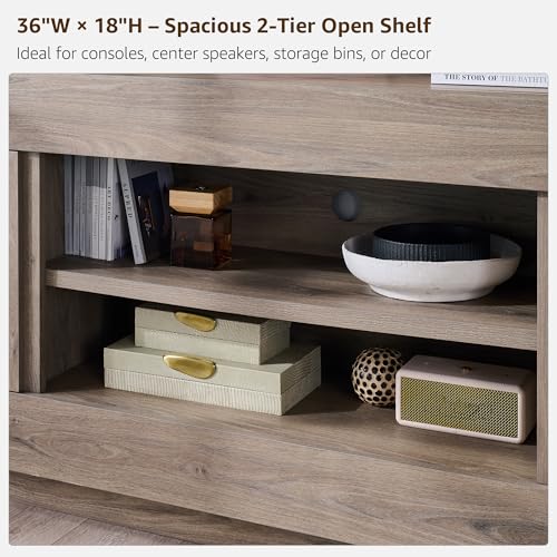 OKD Modern 70" TV Stand, Entertainment Center for TVs Up to 80", Media Console with Large Open Storage & Side Cabinets, Thick Wood Design for Living Room, Alder Grey - color: Alder Grey