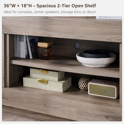 OKD Modern 70" TV Stand, Entertainment Center for TVs Up to 80", Media Console with Large Open Storage & Side Cabinets, Thick Wood Design for Living Room, Alder Grey - color: Alder Grey