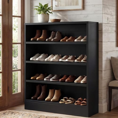 Homieasy Shoe Cabinet, 5-Tier Modern Wood Shoe Storage Organizer with 3 Adjustable Shelves for Entryway, Multi-Purpose Display Shelf & Storage Cabinet for Living Room, Bedroom, Black - color: Black, size: 5-Tier