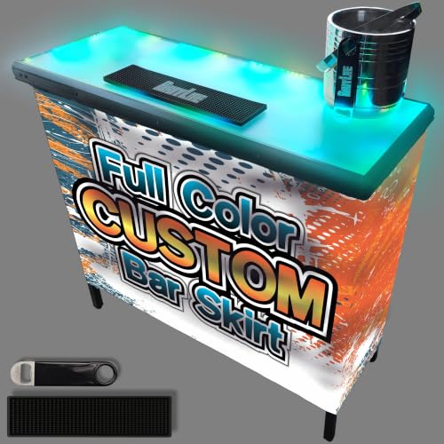 PartyLife Glowing LED Surface Portable Bar Table w/Mobile App, Folding Steel Legs, 2 Bar Skirts, Supportive Storage Shelf & Carrying Case - Custom Skirt - color: Custom, size: Standard, style: Glowing Surface