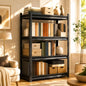 4 Tier Metal Bookshelf, Adjustable Tall Bookcase, Heavy Duty 2400 LBS Modern Deep Book Shelf, Bolt-Free Storage Shelves for Living Room, Home Office, Garage, 14" Wx 12" Dx 44" H - size: 4Tier-14"Wx 12"Dx 44"H