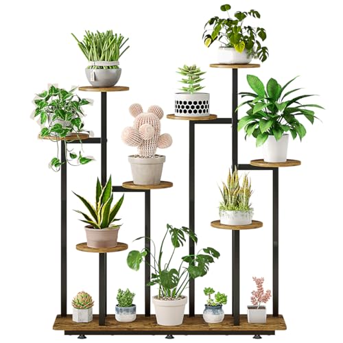 INGIORDAR Plant Stand Indoor Outdoor Corner Plant Shelf for Multiple Flower Pots Flower Stand Holder for Patio Garden Balcony Living Room (Black+Rustic Brown, 9 Tier) - color: Black 9 Tier, size: 9 Tier
