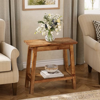 LITTLE TREE Narrow Side Table, Solid Wood Slim End Table for Small Spaces, 23.6" Sofa Side Tables, Skinny Bedside Tables Nightstand for Bedroom, Natural Wood (1 Piece)