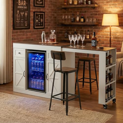 ARTETHYS 48”- 80” Extendable Kitchen Island with Fridge Storage for Kitchen | White Expanded Kitchen Counter with Compartment & Drawers, Sideboard Buffet Table with Cabinet and Side Rack - color: White