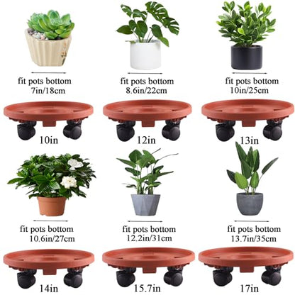 Rolling Plant Stand with Wheels 3 Pack 12 Inch Plant Caddy with Wheels Heavy Duty Plant Dolly Roller Base with Wheels Round Flower Pot Rack Holder Planter Trolley Tray, Red - color: Red, size: 12 inch