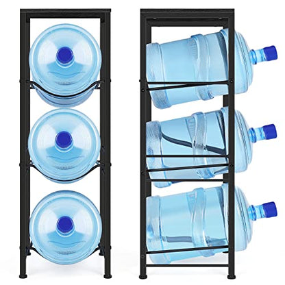 OYEAL Water Bottle Holder Organizer 5 Gallon Water Jug Stand with Shelves, 3-Tier Water Bottle Dispenser Stand for Kitchen Living Room Office, Black - style: Square Tube Black