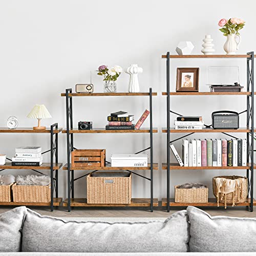 HCHQHS Bookshelf, 5-Tier Industrial Bookcase, Rustic Open Book Shelf, Freestanding Tall Bookshelves with Metal Frame - color: Rustic Brown, size: 5-Tier (35.8"W x 65.7"H)