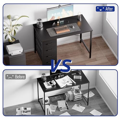 Pamray 32 Inch Computer Desk with 4 Drawers Small Office Desk for Home Bedroom Study Writing Simple Modern Computer Table Grey - color: Grey
