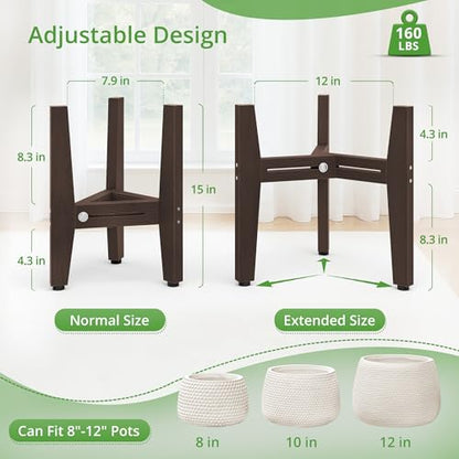 LUE BONA HDPS Plant Stand Indoor Outdoor, Adjustable Mid Century Modern Stand for Plants 8-12 Inch Pots, Coffee Brown - color: Coffee Brown