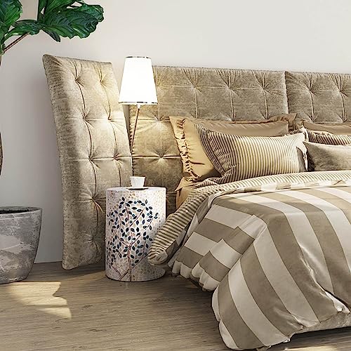 PEMAR Mother of Pearl Cylinder Drum End Table Nacre Side Stool Round Accent Table Coffee Bedside Nightstand and Vanity Stool Olive Tree 13" Diameter x 19.3" High - color: Olive Tree