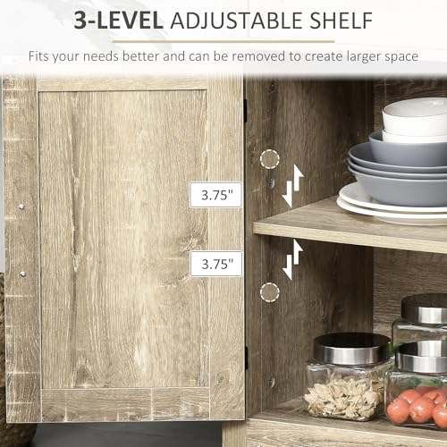 HOMCOM Sideboard, Storage Drawer, Coffee Bar Cabinet, Oak | Kitchen Cabinet, 2 Barn Doors, Modern Farmhouse - color: Oak