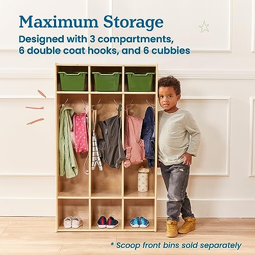 ECR4Kids Streamline 3-Section Coat Locker with Cubby Storage, Classroom Furniture, Natural - color: Natural