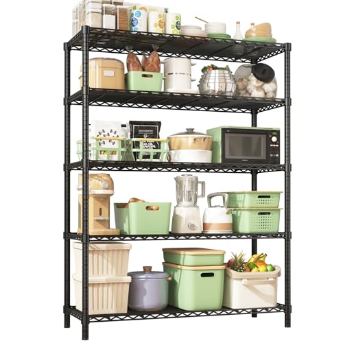 45" W x 20" D x 72" H Heavy Duty Wire Shelving Unit, 5-Tier Utility Storage Rack 2000 lbs Capacity, Adjustable Garage Shelves for Kitchen Garage Pantry, Easy Assembly - color: Black, size: 45" L x 20" W x 72" H