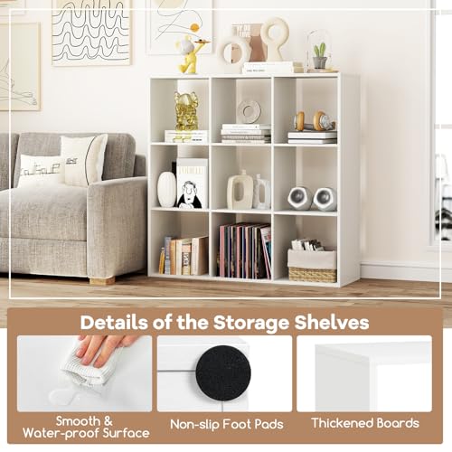 9 Cube Storage Organizer, Floor Standing Bookcase with Open Compartments, Wooden Display Rack for Living Room, Bedroom, Study, White Bookshelf with Open Back (1, 9 Cubes) - size: 9 Cubes