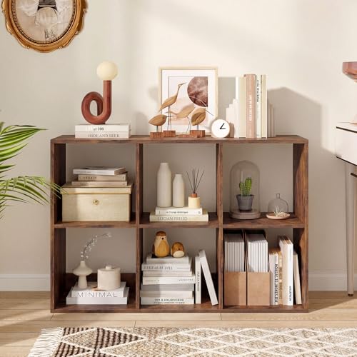 MAT EXPERT 6 Cube Book Shelf, Modern Bookcase with Open Back & Anti-Tip Kit, Freestanding Bookshelf with Storage for Living Room, Bedroom, Home Office, Study (Rustic Brown) - color: Rustic Brown