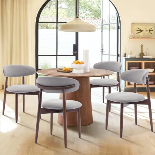 COLAMY Wooden Dining Chairs Set of 2, Modern Fabric Upholstered Dining Room Chair, Farmhouse Kitchen Chairs with Foot Pegs, Light Grey - color: Lightgrey, size: Set of 2