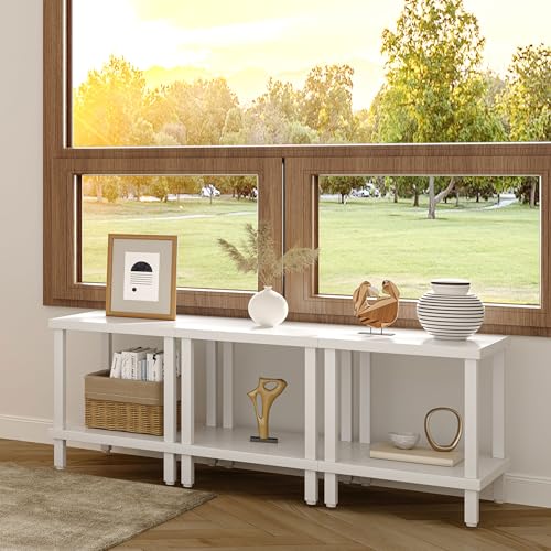 MMEOLUOOK Large End Table Square Side Table Modern Sofa Table 20 Inch Industrial Coffee Table NightStand with 2-Tier Storage Shelf for Living Room Bedroom White MLBZ06W - color: White