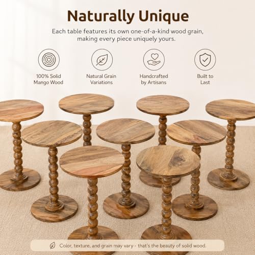 Solid Wood Round Side Table for Living Room, Bedroom and Office — Handcrafted End Table, Bedside Nightstand, Accent Table for Small Spaces with Tool-Free Assembly- Natural - color: Natural