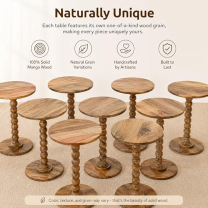 Solid Wood Round Side Table for Living Room, Bedroom and Office — Handcrafted End Table, Bedside Nightstand, Accent Table for Small Spaces with Tool-Free Assembly- Natural - color: Natural