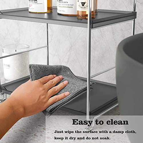 Plastic/Metal Freestanding Stackable Organizer Shelf,Bathroom Countertop Storage Shelf Cosmetic Organizer Holder Kitchen Spice Rack,2-Tier Standing Rack (Silver & Black) - color: Silver