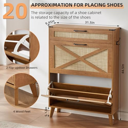 LEYAOYAO Shoe Cabinet Storage for Entryway with 2 Flip Drawers Rack Narrow Organizer Slim Hidden Wood Shoe Cabinet Furniture Tea Brown - color: Tea Brown