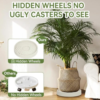 1 Pcs Plant Caddy with Wheels 13.5 Inch Hidden Wheels Heavy Duty Rolling Plant Stand, Indoor Outdoor Plant Saucer Tray with $9.9 Garden Tools (Beige) - size: 13.5 Inches (Beige)