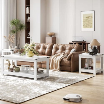 Homieasy End Table, 20x20 Inch Square Side Table for Living Room, Large Wood Accent Table with Storage Shelf, Modern Farmhouse Nightstand Bedside Table, White - color: White