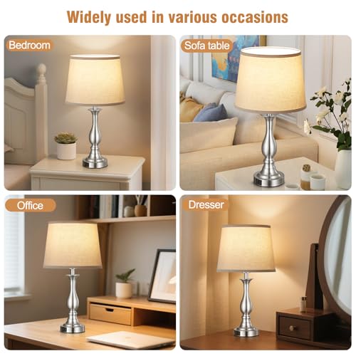 Bedside Table Lamp Touch Control Bedroom Lamps with USB A and C Charging Port 3 Way Dimmable Touch Lamps for Nightstand Living Room Bedroom Dorm Home Office Reading, Set of 2 - color: Silver