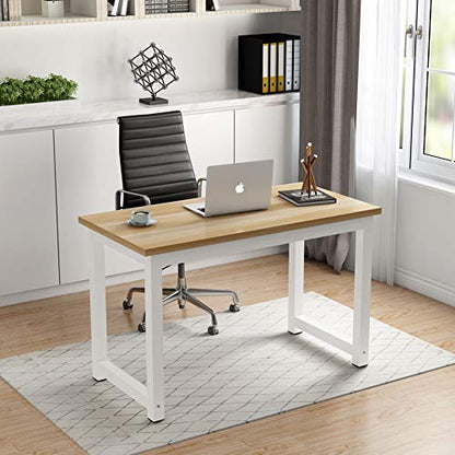 Tribesigns Computer Desk, 47 inch Modern Simple Office Desk Computer Table Study Writing Desk for Home Office, Light Walnut - color: Walnut+white, size: 47*23.6 inch