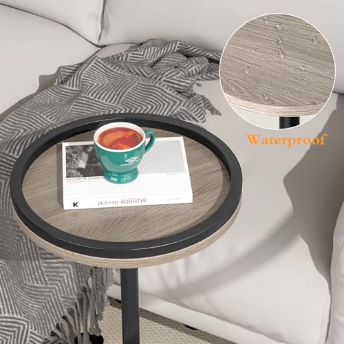 Small Side Table, Drink Table, Height Adjustable Round End Table, Pedestal Side Table for Small Spaces in Living Room, Bedroom, Grey - color: Grey