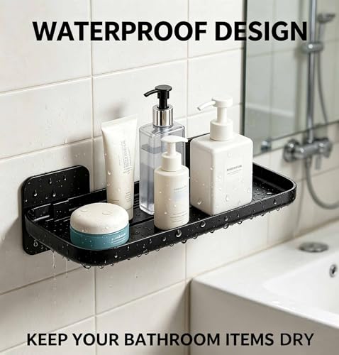 4 Pack Floating Shelves for Wall, Self Adhesive Small Shelf, No Drill Adhesive Wall Shelf, Floating Shelves Damage-Free Expand Walls Space for Living Room Kitchen Bathroom (Black) - color: Black